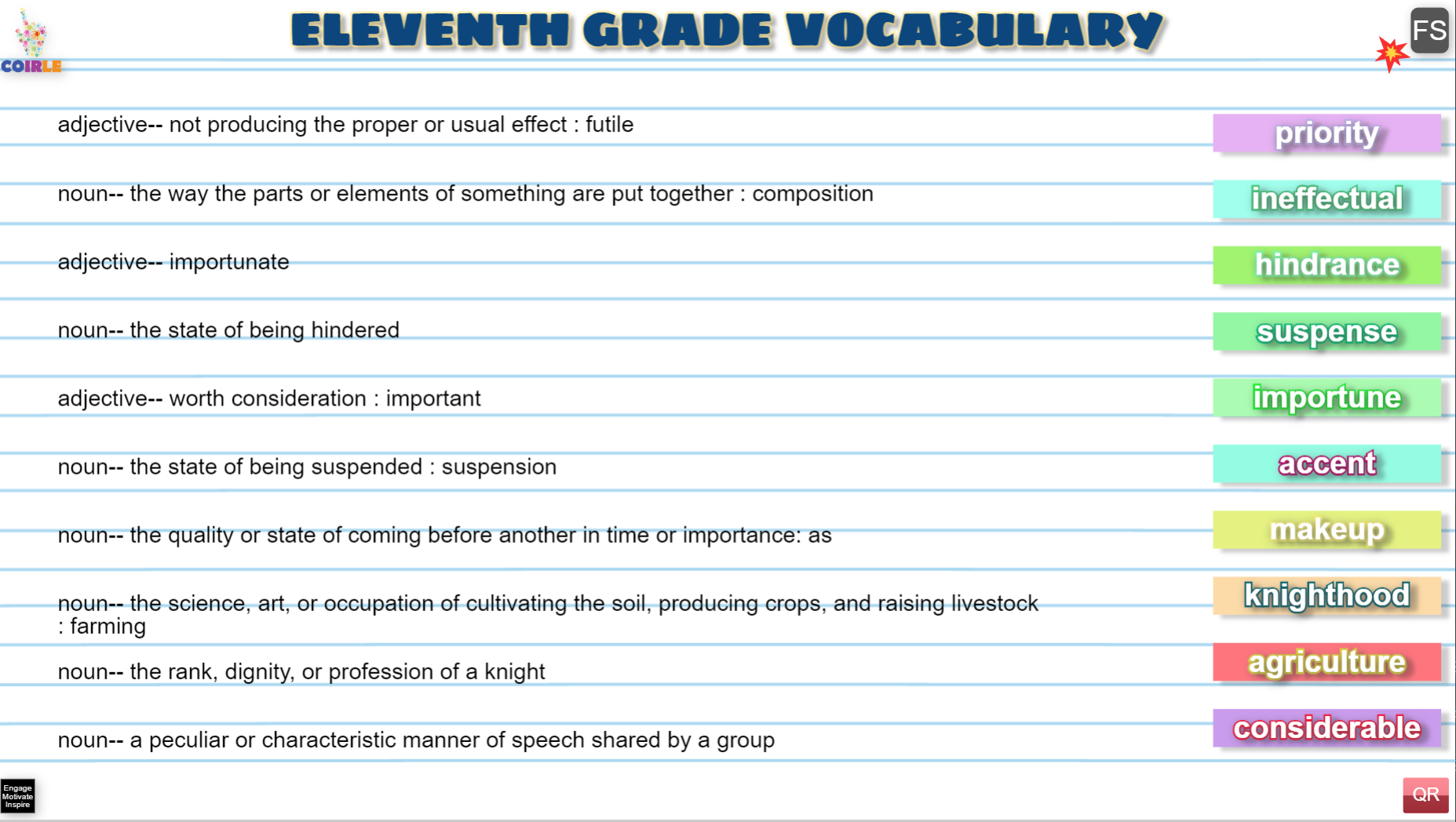 Eleventh Grade Vocabulary Definitions Coirle