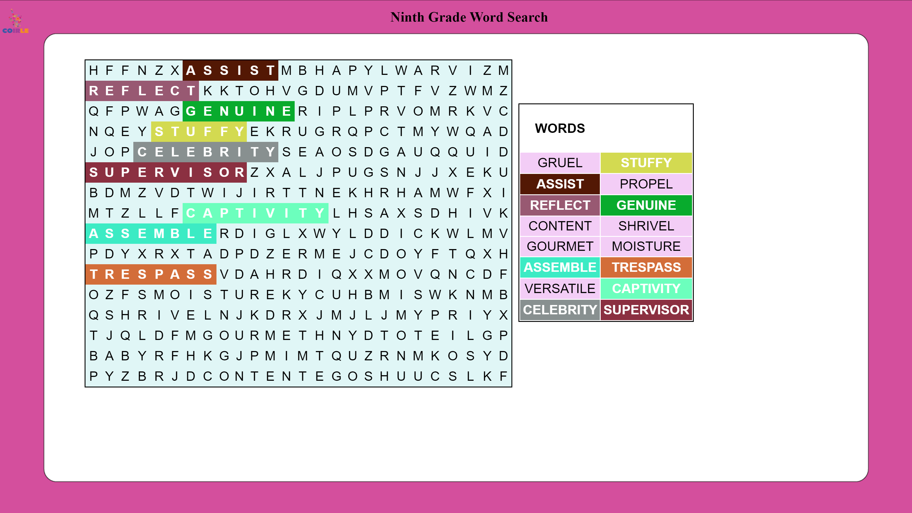 Ninth Grade Word Search - Coirle